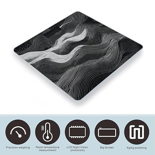White Wave Pattern Smart Scale for Body Weight Accurate Bathroom Scale with LED Display Digital Weight Scales Weighing Machine High Precision Scales for Bath Home