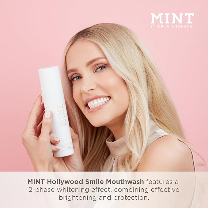 Mint Hollywood Smile Mouthwash Refill – 2-Phase Whitening Formula with Hydrogen Peroxide 01% &amp Sodium Polyphosphate – Alcohol-Free – Vegan – 6.76 fl oz