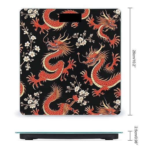 Digital Bathroom Weighing Scale Energy Saving Scale Smart Scale for Body Weight Japanese Chinese Dragon Flower Black Floral