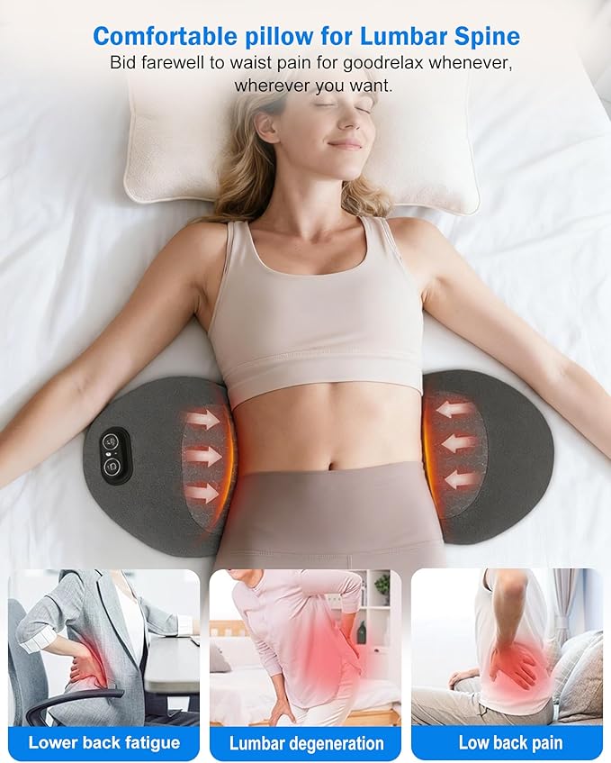 FSA Eligible HSA 3 in 1 Electric Lumbar Support Pillow -Lower Back Massager with Heat &amp VibrationAir Lift TechnologyErgonomic Memory Foam Back Massager for Pain Relief Deep Tissue