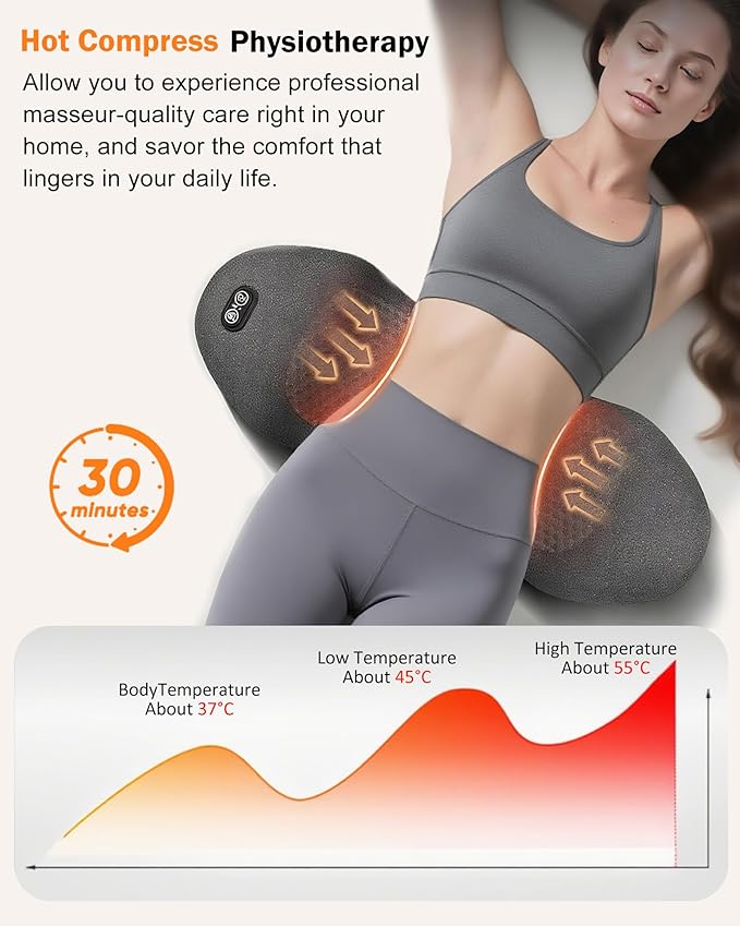 FSA Eligible HSA Triple Fusion Back MassagerSmooth Electric Lumbar Support Pillow Spine Back Massager with Heat &ampVibrating Massage AirbagTractionBack Support Pillow for Relief Deep Tissue