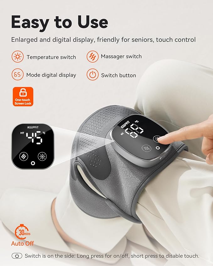 Knee Massager with Heat Vibration for Pain Relief MAXwarm 5.0[2026 Upgraded]-Heated Knee Brace with 5 Heat Levels and 4 Massage Motors X-Warm Heat-Lock Tech for Men Women(Grey 2-Pack)