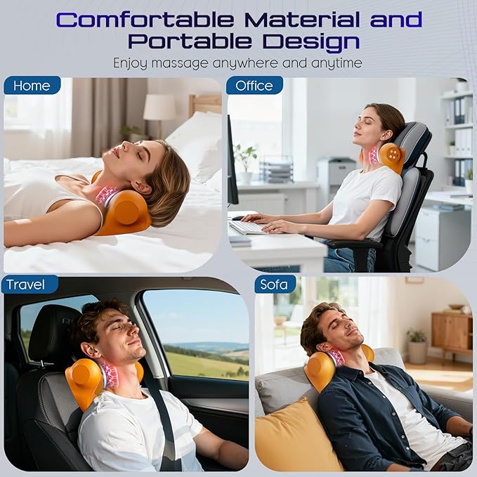 JDZ Neck Massager with Heat 3-in-1 Electric Cervical Massager for Pain Relief with Hot Compress Ergonomic Neck and Shoulder Relaxer Stretcher - ldeal Gift for Office Athletes Everyone etc. Brown