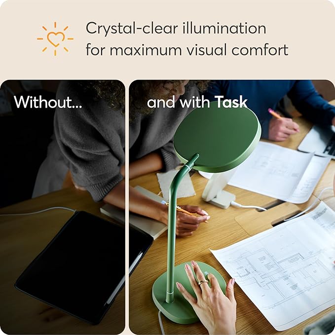 Lumie Task - 10000 Lux Adjustable Bright Light Therapy Desk Lamp for Mood and Energy Boost and Winter Blues Relief Crystal Clear Illumination and Maximum Visual Comfort - Sage Green