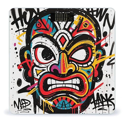Painted Tiki Masks Bathroom Scale for Body Weight LCD Display Digital Bathroom Scale Tempered Glass Bathroom Weight Scales Fashion Smart Scales for Home Bedroom 400 Lb