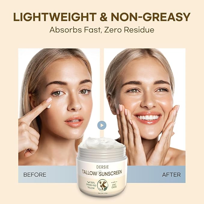 Dersie Tallow Sunscreen SPF 30 – Mineral UV Defense with Non-Nano Zinc Oxide – Face &amp Body Sun Protection for Adults &amp Kids (2.12 Ounce (with Tallow Balm))