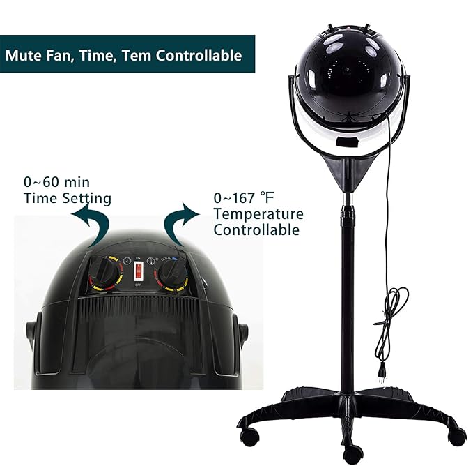 Adjustable Ionic Hooded Hair Dryer Professional Stand up Bonnet Hard Hat Dryer on Wheels Salon Barber Beauty Hair Treatment Styling Equipment