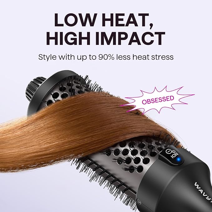 Wavytalk Thermal Brush Blowout Boost Grande 1.77 Inch Heated Round Brush for Long Hair Tourmaline Ceramic Negative Ion Technology Reduce Hair Damage Dual Voltage Black