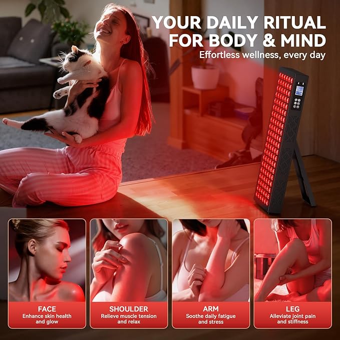 Red Light Therapy Box 5in1 LED with 630-660-810-830-850 Metal Case 3 Modes Red Light Panel with Soft Belt 6 Timing Set - 9 Pulse Modes - 4-Level - Red Light Therapy Panel for Body