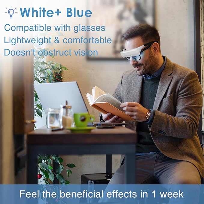 GentleGlow MEINNO Light Therapy Glasses Blue-White UV-Free Light Therapy Lamp Portable Daylight Lamp Wearable Sunlight Lamp Boost Energy Relief for Sleep Problems Jet Lag