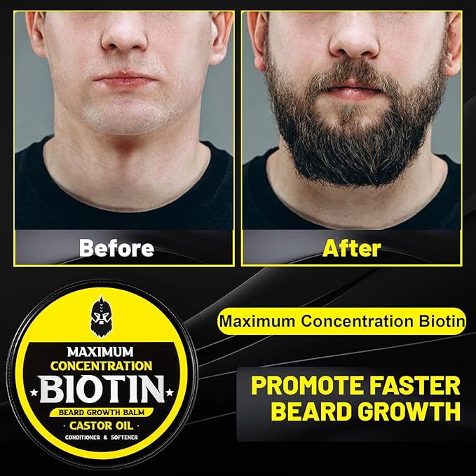 Beard Balm Maximum Concentration BIOTIN with Castor Oil and Argan &amp Jojoba Oils Promotes Beard Growth Styles Strengthens &amp Softens Beards &amp Mustaches 2 OunceSandalwood