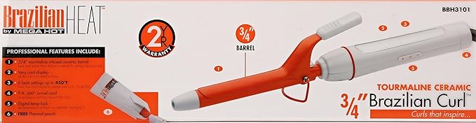 Brazilian Heat BBH3101 Brazilian Heat Tourmaline Ceramic Spring Curling Iron 0.75 Inch