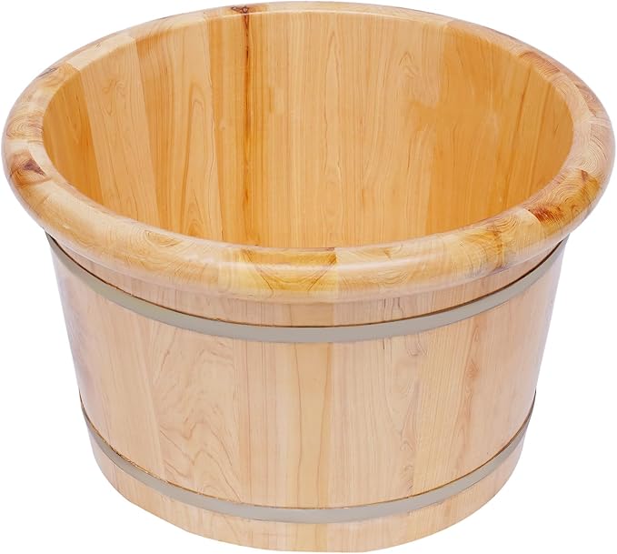 Wooden Foot Bath Barrel Foot Tub with Massager and Lid 9-Inch Deep Basin for Comfort and Relaxation Pedicure Barrel for Foot Bath Soak Massage Spa
