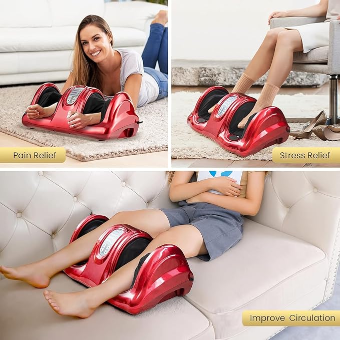 WELLHUT Foot Massager Machine Shiatsu Foot and Calf Massager for Ankle Calf Leg Arm Shiatsu Kneading Rolling Feet Massager Machine Gifts for Men and Women Red