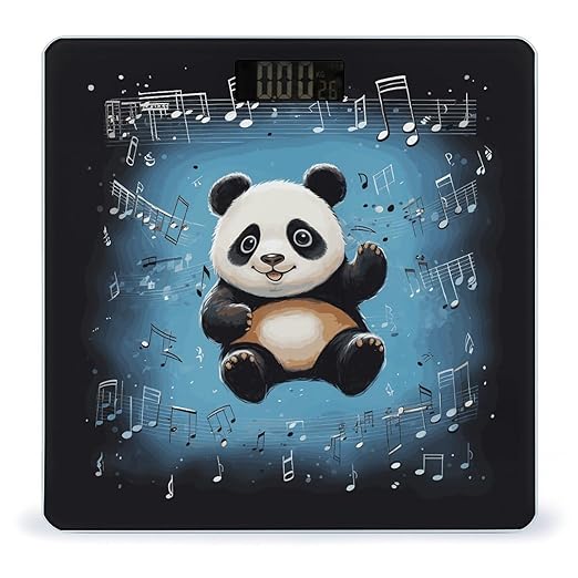 Panda Dancing on Musical Notes Bathroom Scale Automatic Power On/Off Body Scales LCD Backlight Display Square Digital Scale Rounded Corners Bathroom Scales for Home Bedrooms