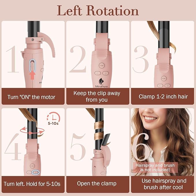 MiroPure Self Rotating Curling Iron 1 Inch Ionic Hair Curler Automatic Curling Wand with Longer Barrel for Waves and Curls Unique Button to Enable/Distable Rotation