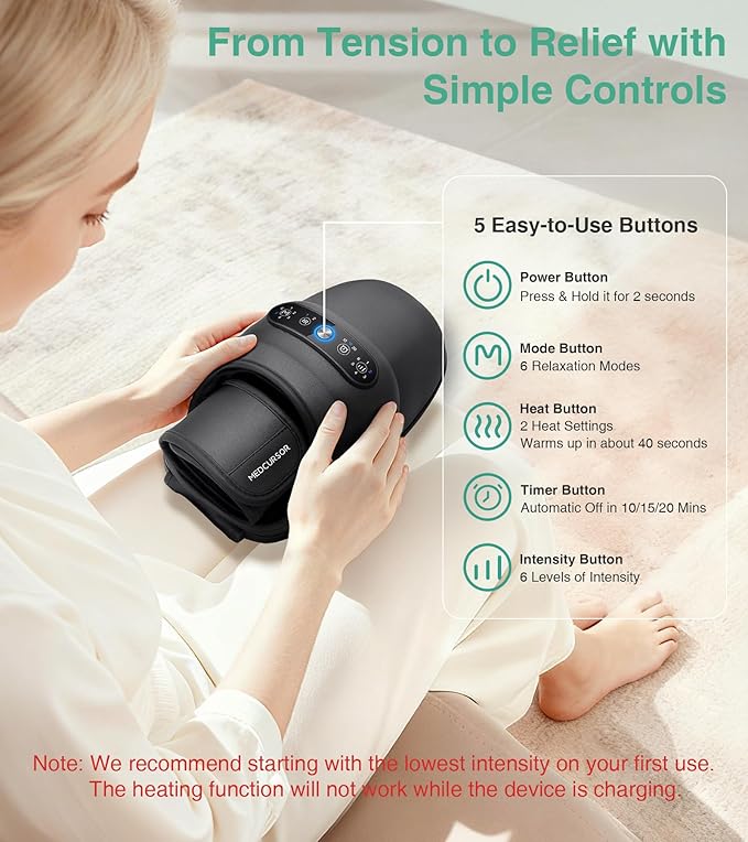 Medcursor Hand Massager - Hand Massager with Heat and Compression for Carpal Tunnel and Stiff Joints Pain Relief from Wrist to Palm and Finger Gifts for Women Men (Rechargeable)