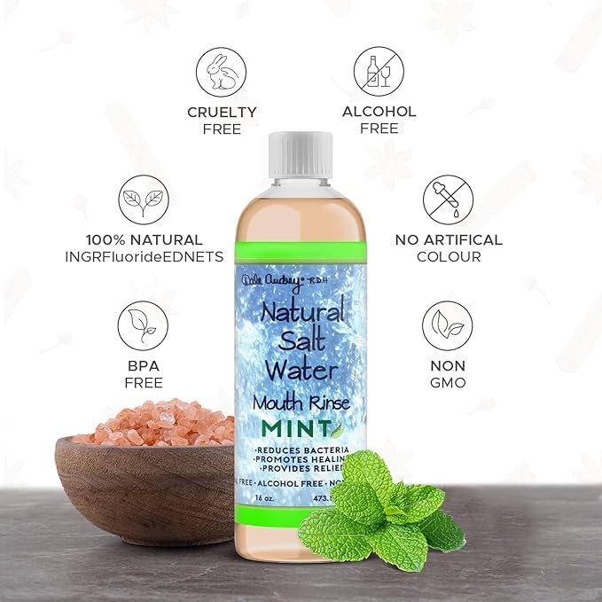 Natural Saltwater Mouth Rinse | Himalayan Pink Salt Water Oral Rinse | Organic Refreshing Mint and Cinnamon Flavor Bundle Pack | Fluoride Free for Fresh Breath | Mouthwash for Bad Breath- 16 FL Oz
