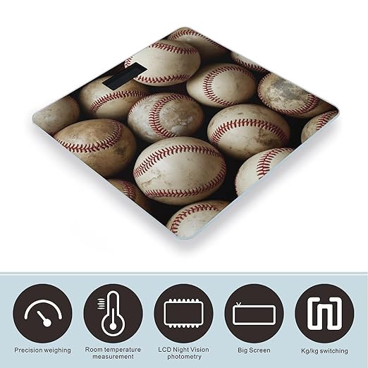 Automatic Switch Digital Bathroom Weighing Scale Smart Scale for Body Weight Vintage Baseball Ball