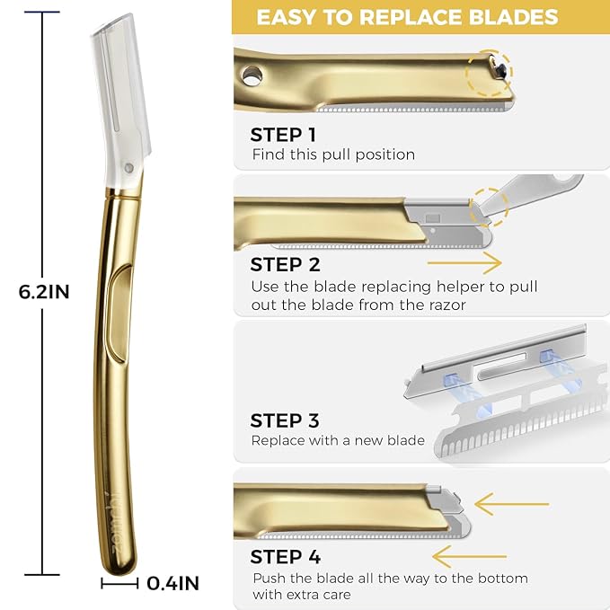 ZOMCHI Gold Dermaplaning Razor and 10pcs Micro Blade Refills