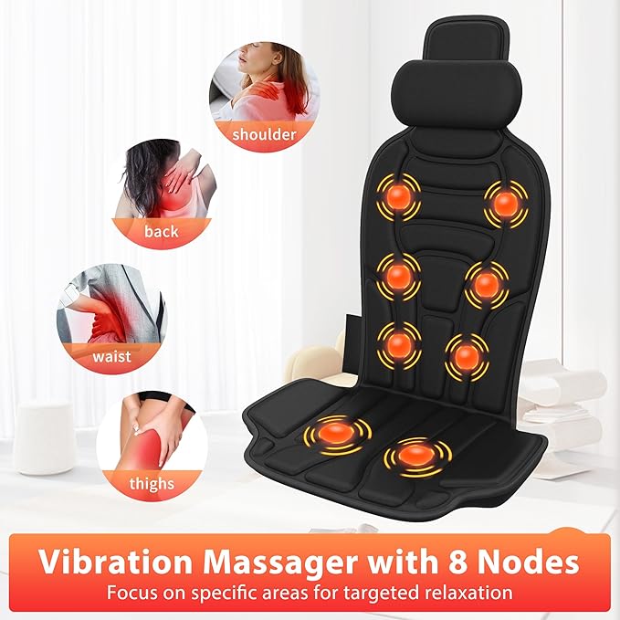 Massage Cushion Bundle with Heat — Full-Body Vibration Seat Massager + Targeted Pad for Back &amp Waist Relaxation Set for Office Chair Home Use or Gifts
