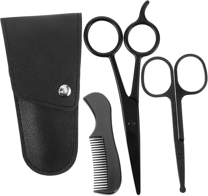 VICASKY 3sets Stainless Steel Trimming Scissors and Beard Shears Kit for Men Includes Comb and Storage Bag for Home Grooming and Barbershop Use