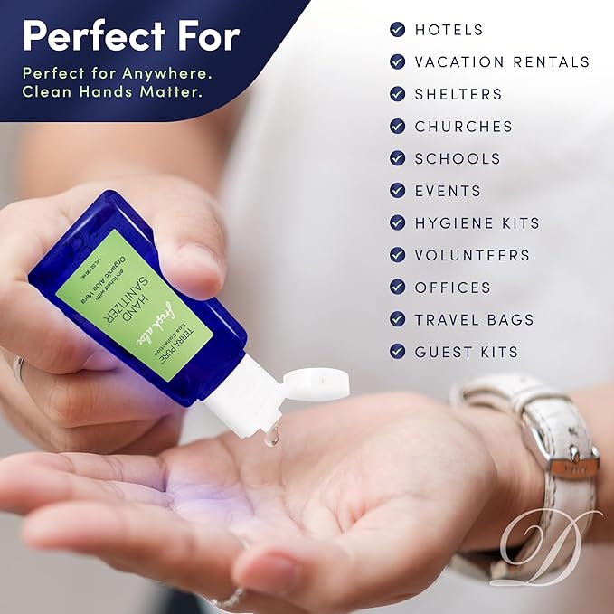 Terra Pure Hand Sanitizer Gel 1 oz 144 Pack Alcohol Free Silver Citrate Formula with Aloe Vera and Vitamin E Non Drying Bulk Travel Size for Hotels Gyms Schools Offices Events