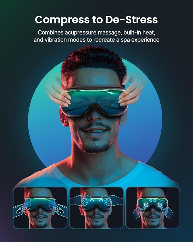 RENPHO Eye Massager with Heat Birthday Gifts for Women Men Her Eyeris 1 Heated Sleep Mask Eye Care Headache Massager for Migraines with Bluetooth Music