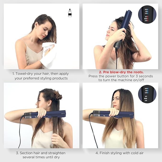 IG INGLAM Air Straight Style from Wet Hair 200M Ionic Hair Dryer Straightener for Medium Long Length(14”-30”) Straightener and Dryer 2 in 1 Fast Drying and Straightening in One Step Dark Blue