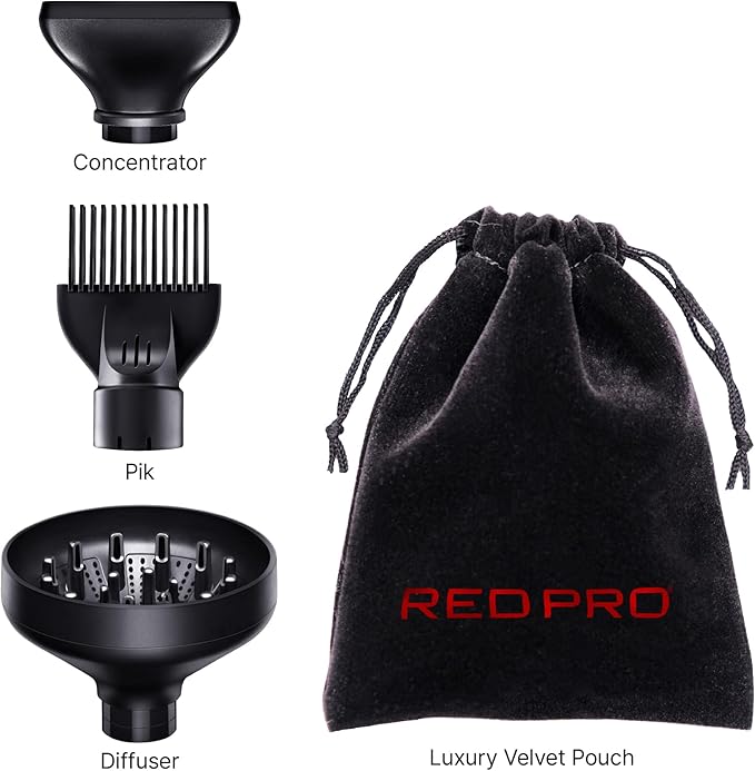 RED Pro Hair Dryer Soni-Clone 110000 RPM High Speed BLDC Motor Dryer Strong Air Flow for Fast Drying Lightweight with Luxury Home &amp Travel Pouch Magnetic Nozzle Hair Pik Diffuser &amp Concen
