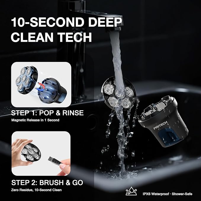 PRITECH Head Shaver for Bald Men - Effortless 6D Floating ShaveElectric Head Shavers for Men &amp Bald Head ShaversWaterproof Cordless Razor for Smooth ScalpFace &amp Perfect Beard2-Speed80Min
