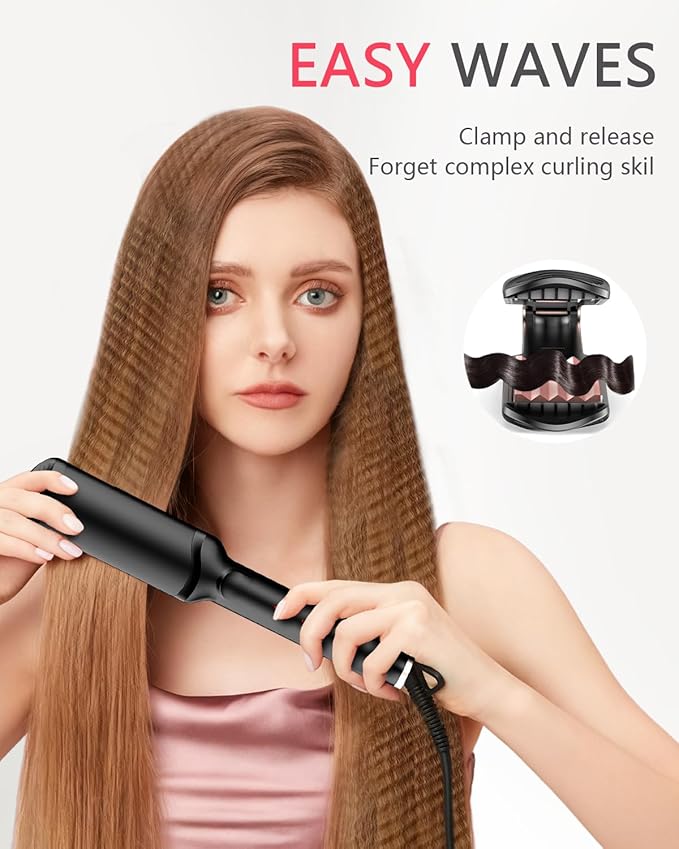 Hair Crimper WaverProfessional Women Hair Straightener Irons 4-in-1 Set Create Zig Zag WavesCrimps Smooth StylesNegative Ions Tourmaline Ceramic Plates Healthy Shiny Less FrizzStyling Tools