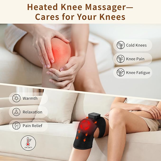 Nekteck Knee Massager with Heat - Cordless Heated Knee Brace with Vibration for Pain Relief Rechargeable Knee Heating Pad with 5 Heat Levels and 3 Massage Mode Ideal Gift for Mom Dad