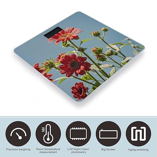 Red and Flowers Smart Scale for Body Weight Accurate Bathroom Scale with LED Display Digital Weight Scales Weighing Machine High Precision Scales for Bath Home