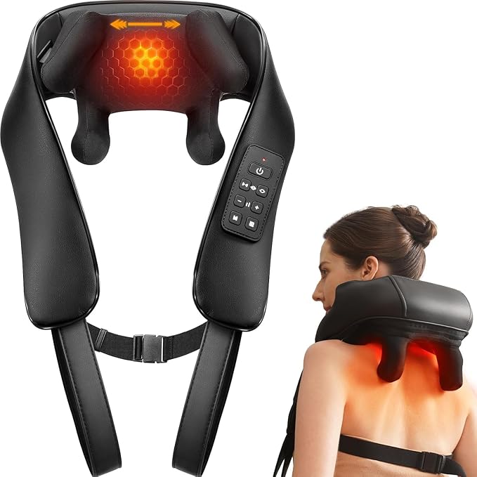 Cordless Neck and Back Massager with Heat Upgarded Adjustable Width Electric Deep Tissue 4D Kneading Massage Shiatsu Shoulder Massage Pillow for Body Muscle Pain Relief Gifts for Mom Dad