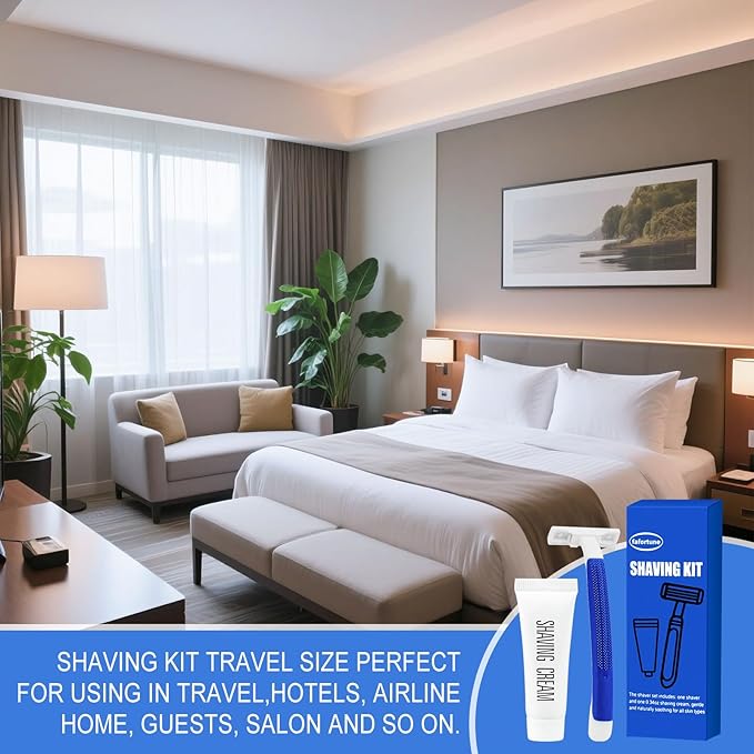 Shave Kit in Bulk Twin Blade Razors with Protective CapDisposable Razors in Bulk Shaving Cream for Hotel Airbnb Homeless Shelter Camping and Travel (60)