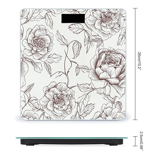 Line Floral Rose Flowers Design2 Scale for Body Weight High Precision Digital Weight Scales with LCD Display Anti-Slip Sturdy Slim Tempered Glass Bathroom Scale for Home Use