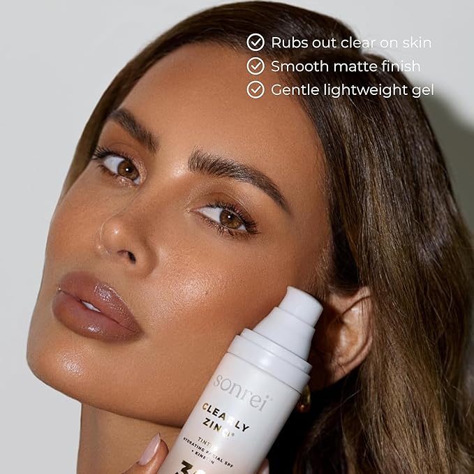 Sonrei Clearly Zinq Hydrating Tinted Facial SPF 35 + Anti-aging Growth Factor Sunscreen Mineral Gel &amp Primer | Broad Spectrum UV Protection | Water Resistant Vegan | Non-greasy with 2 REFILL 3-P