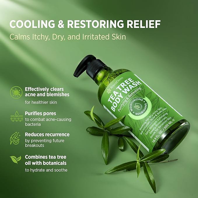 Roycederm Tea Tree Body Wash &amp Bar Soap Set – Refreshing Cleanse with Tea Tree Oil &amp Wormwood