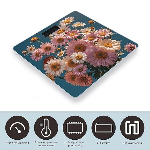 Digital Bathroom Scale for Body Weight Scale with Bright LCD Display High Accuracy Step-On Technology Auto On/Off Flower Bouquet Digital Scales 400 Lbs /180kg