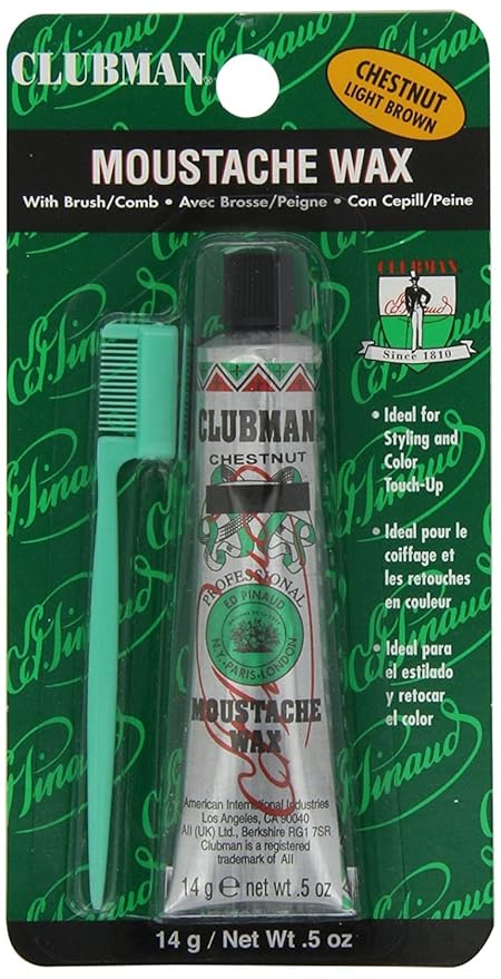 Clubman Pinaud Moustache Wax in Chestnut Strong Hold Natural Color Blend for Styling Beards Sideburns and Eyebrows 0.50 Fl Oz (Pack of 6)