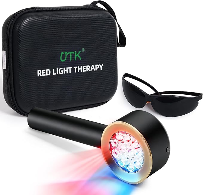 UTK Handheld Blue &amp Red Light Therapy Device with 4 Wavelengths (470/660/850/940nm) Near Infrared Red Light Deeply Pain-Relief Red Light Therapy for Body &amp Face Portable Gift for Women