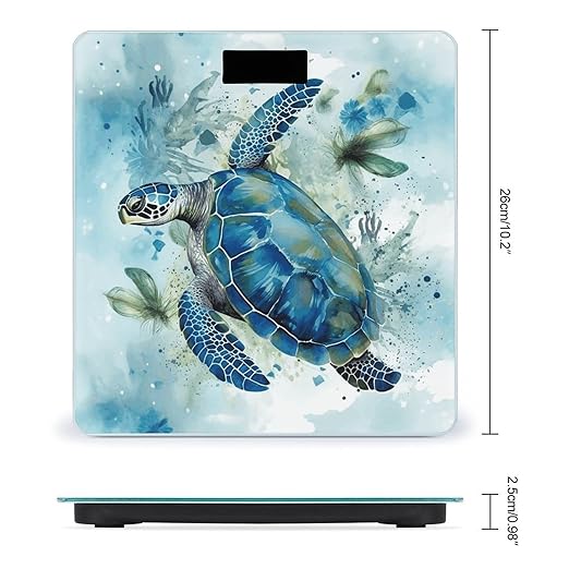 Sea Turtle-Blue Scale for Body Weight High Precision Digital Weight Scales with LCD Display Anti-Slip Sturdy Slim Tempered Glass Bathroom Scale for Home Use
