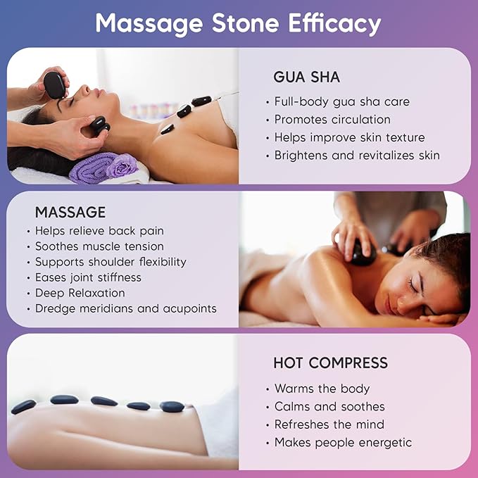 8PCS Hot Stone Massage Set with Warmer –Basalt Stones Massager for Deep Tissue Pain Relief &amp Muscle Relaxation Home Spa Kit with Soothing Ambient Light – Valentine's Day &amp Birthday Gift
