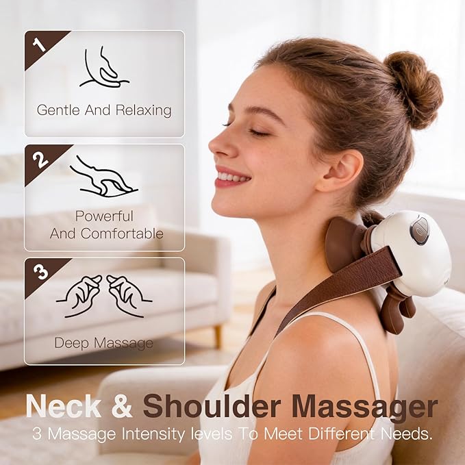 Neck Massager with Heat Lymphatic Drainage Shoulder Hand Massager for Pain Relief Deep Tissue Bionic Relaxation Shiatsu Neck and Back Massager with Fingers Portable Masajeador De Espalda Y Cuello