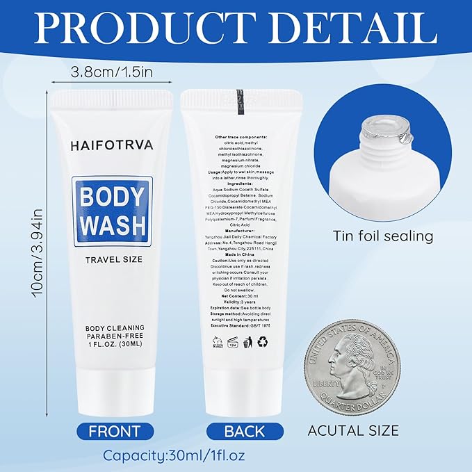 Travel Size Body Wash and Body Lotion Bulk Pack of 100Individually Wrapped 30ml/1 fl oz Shower Gel and Body Lotion Toiletries Amenities for GuestsTravelHomelessCharity