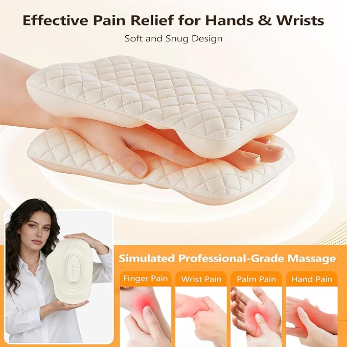 Hand Massager with Heat| Lightweight Cordless Hand Massager| Long Lasting Battery| Full-Hand &amp Wrist Coverage| Designed for Daily Comfort at Office Home Travel (Standard)