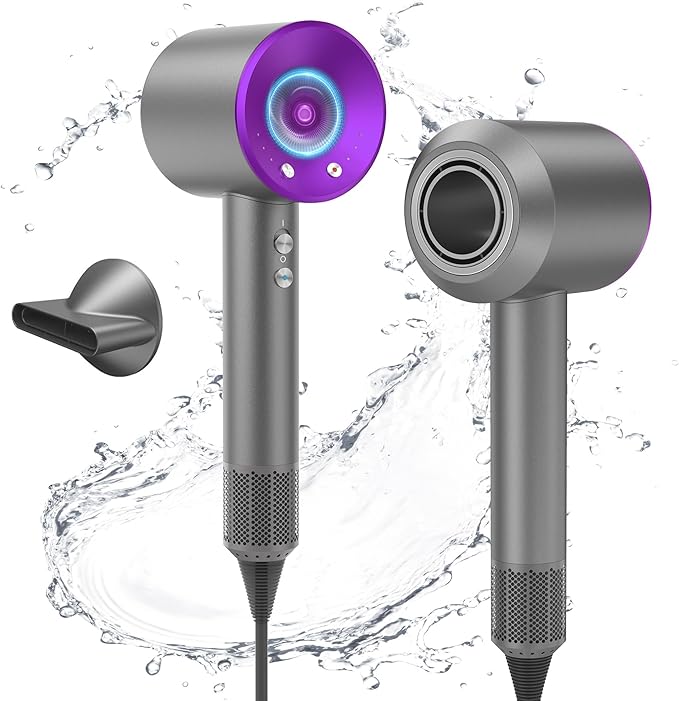 1600W Fast Drying Hair DryerNegative Ionic Blow Dryer with High-Speed 110000 RPM Brushless Powerful Digital MotorLow Noise Thermo-Control (Purple+Gray)