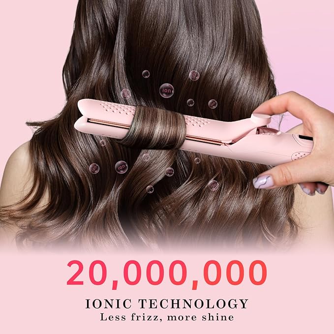 Hahahope Airflow 2 in 1 Straightener and Curler- 360° Airflow Styler Curling Iron 1.25 Flat Iron Hair Straightener and Curler 2 in 1 for Short Long Hair 5 TempsDual VoltageLight Pink