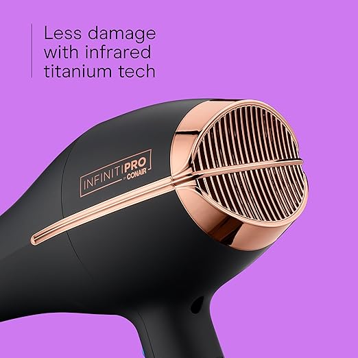 INFINITI PRO by CONAIR Hair Dryer 1875W Blow Dryer with Diffuser and Concentrator Ceramic Technology 3 Heat &amp 2 Speed Settings Cold Shot Button Black